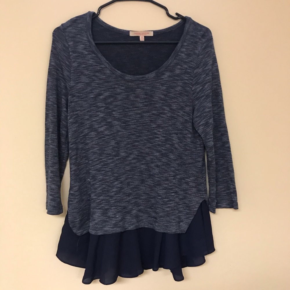 Medium navy sweater with bottom sheer overlay